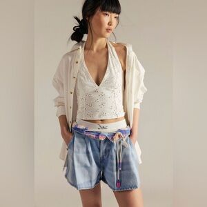 NWT We The Free Clark Pleated Denim Shorts ~Beach Stoned Blue~